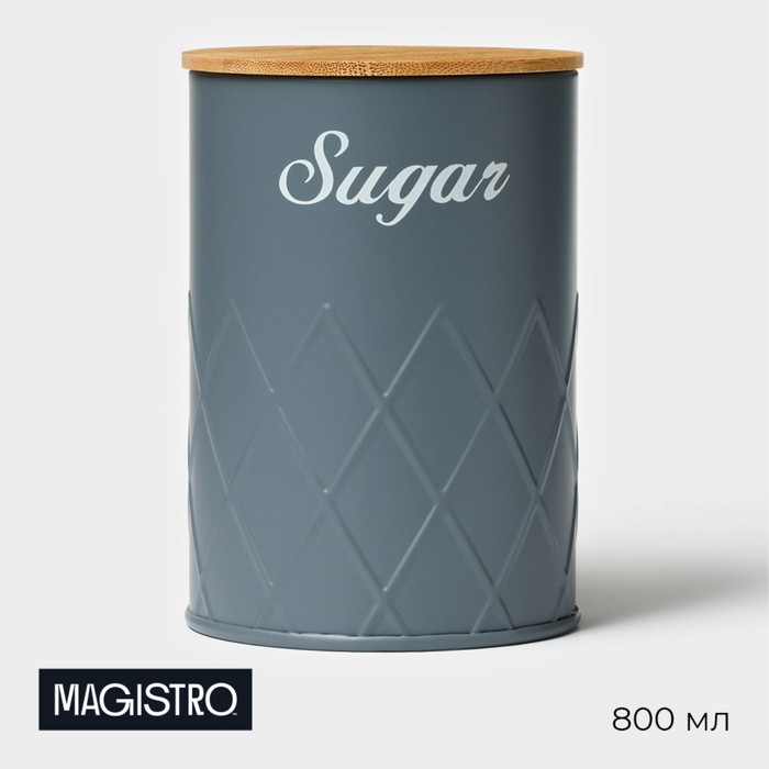 Банка для сахара Magistro Sugar Graphite, 9.5×13.5 см, с бамбуковой крышкой, серая - Фото 1