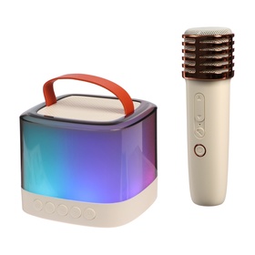 Мини караоке-система T7, 5 Вт, микрофон, 1800/800мАч, Jack 3.5, Type-С, RGB, бежевая