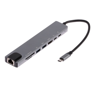 Type-C-разветвитель (HUB), 2USB, порт Ethernet, HDMI,2Type-C, SD, microSD, 10см,серебристый