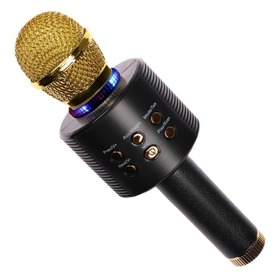 Портативный караоке микрофон, 5 Вт, 1200 мАч, LED, черно-золотистый