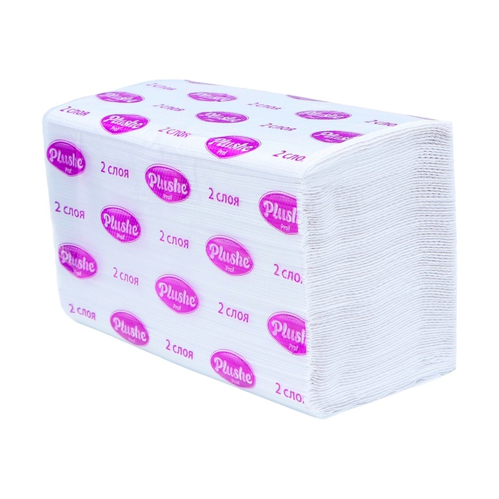 Полотенца бумажные Plushe Professional V-сложения, 15 г/м2, 2 слоя, 200 листов - Фото 1