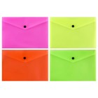 Набор папок-конвертов на кнопке Calligrata Neon, А5, 150мкм, неон жел роз оран сал 4шт/уп - фото 24583115