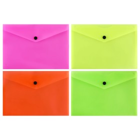 Набор папок-конвертов на кнопке Calligrata Neon, А5, 150мкм, неон жел роз оран сал 4шт/уп