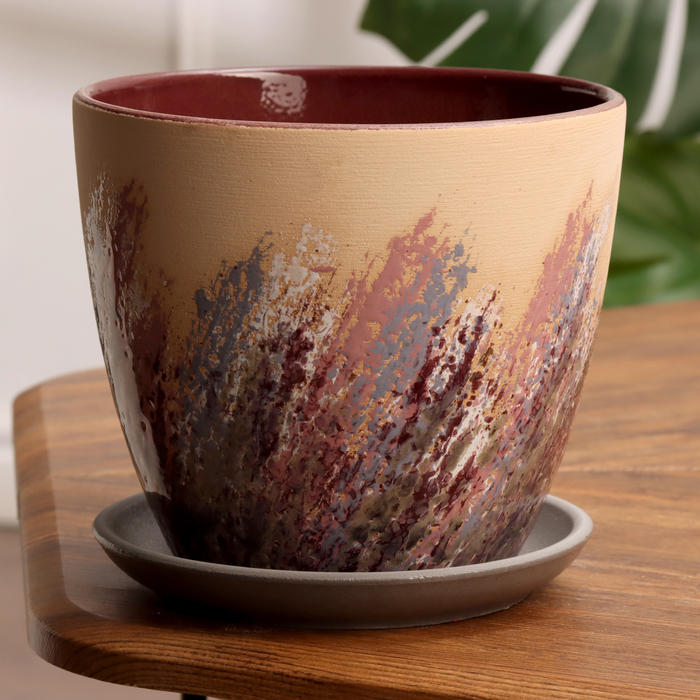 Горшок цветочный Живопись бежевый крокус №3, 2,3 л, d - 17,7 см - Фото 1