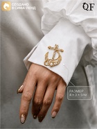 Брошь «Якорь с бусинками», белая в золоте - Фото 2
