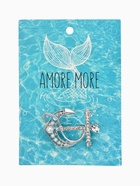 Брошь «Якорь» с бусинками, цвет белый в серебре - Фото 2