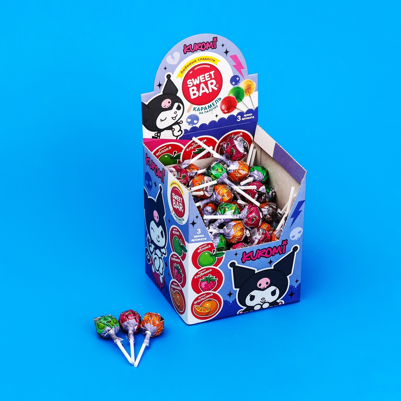 Карамель леденцовая "KUROMI SWEET BAR", на палочке, ассорти, 11 г ...