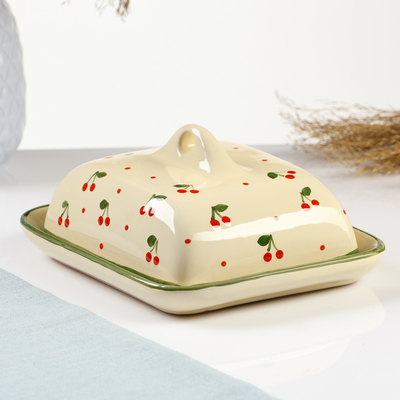 Маслёнка Псковский гончар «Кантри», керамика, 18×14×8 см, бежевая