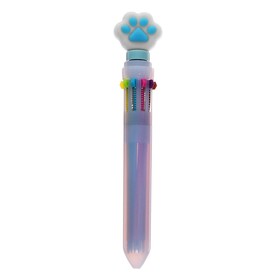Ручка шариковая автоматическая 10-ти цветная "Лапки", голубая