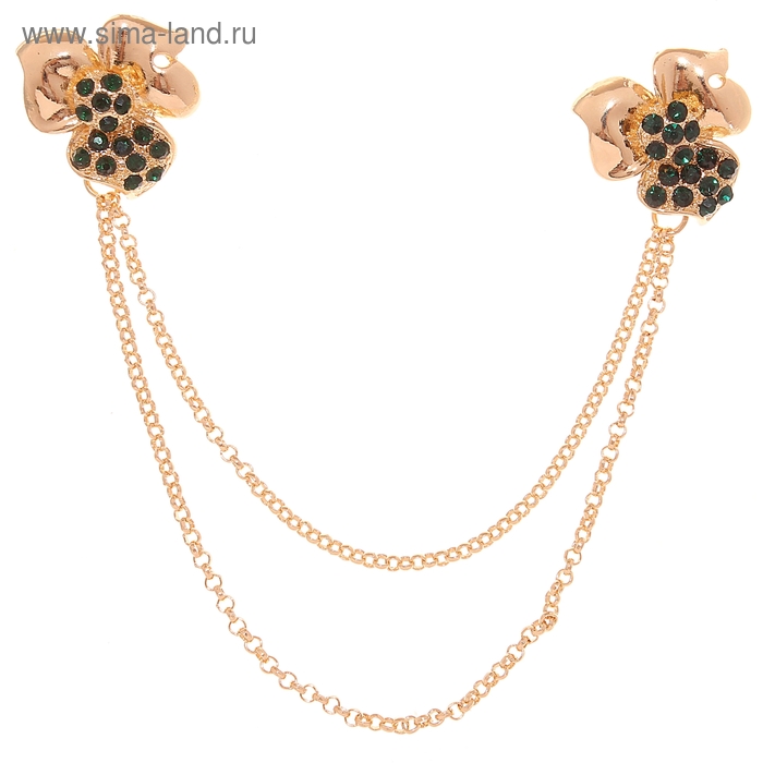 Брошь «Цветы на цепочке», цвет зелёный в золоте - Фото 1