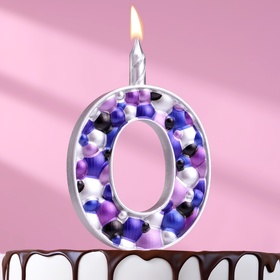 Свеча для торта "Пузырьки", цифра "0", 10 см, серебро