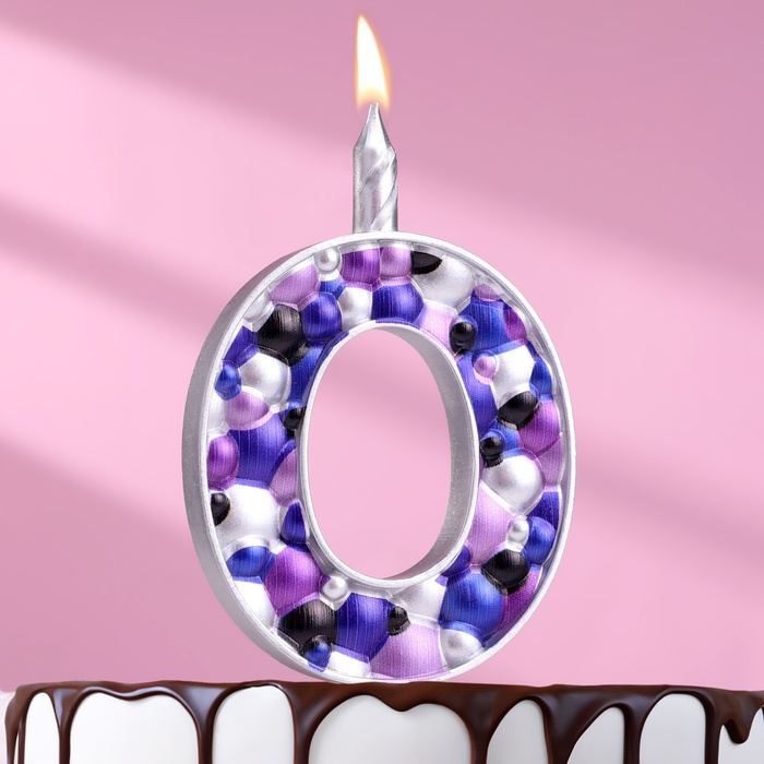 Свеча для торта Пузырьки, цифра 0, 10 см, серебро