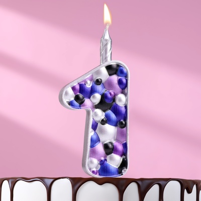 Свеча для торта "Пузырьки", цифра "1", 10 см, серебро
