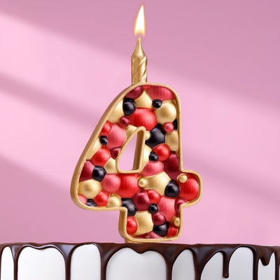 Свеча для торта "Пузырьки", цифра "4", 10 см, золото