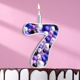 Свеча для торта "Пузырьки", цифра "7", 10 см, серебро