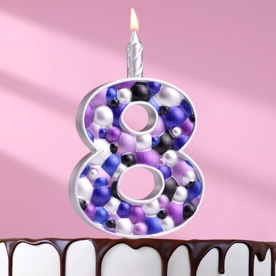 Свеча для торта "Пузырьки", цифра "8", серебро