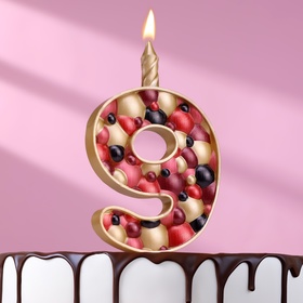 Свеча для торта "Пузырьки", цифра "9", 10 см, золото