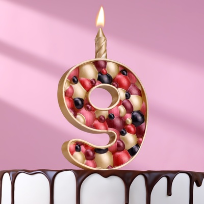 Свеча для торта "Пузырьки", цифра "9", золото