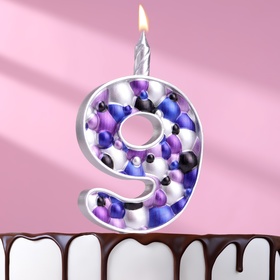 Свеча для торта "Пузырьки", цифра "9", 10 см, серебро