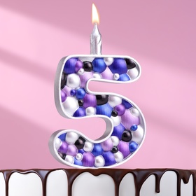 Свеча для торта "Пузырьки", цифра "5", 10 см, серебро