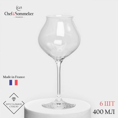 Бокалы для вина Chef&Sommelier MACARON, 400 мл, набор 6 шт., хрустальное стекло, прозрачные