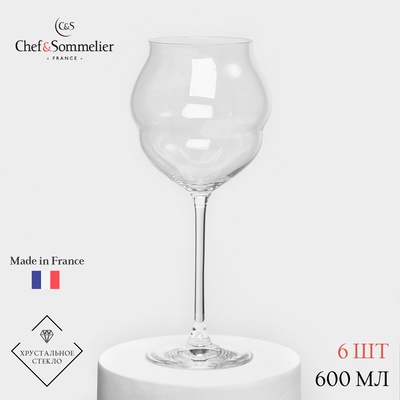 Бокалы для вина Chef&Sommelier MACARON, 600 мл, набор 6 шт., хрустальное стекло, прозрачные