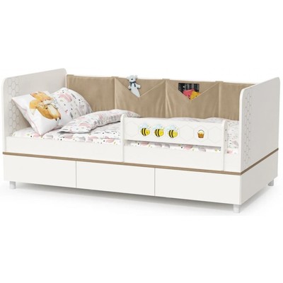 Кровать Эльга белый шагрень ЛДСП, белый/коричневый 800x1600