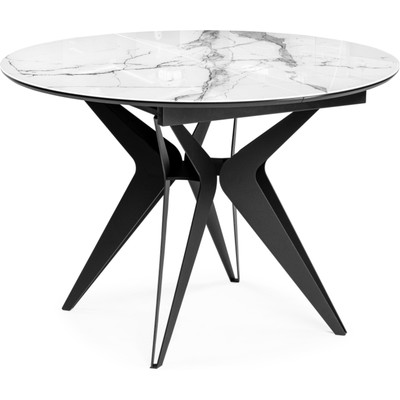 Стол стеклянный Рикла белый мрамор / черный металл, черный 110x110(150)x76 см