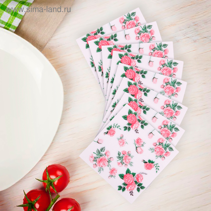 Салфетки бумажные "Букеты роз", набор 20 шт., 33 × 33 см, цвет белый - Фото 1