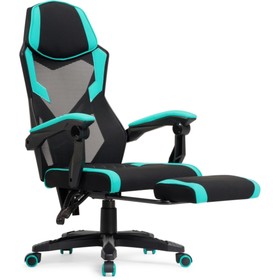 Кресло игровое Brun пластик/ткань/сетка, черный/черный/голубой 61x55x110 см