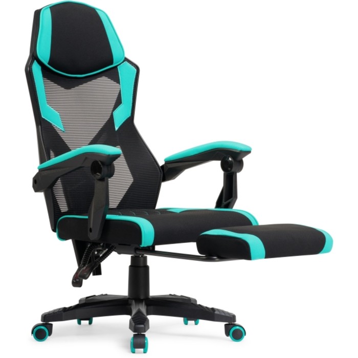 Кресло игровое Brun пластик/ткань/сетка, черный/черный/голубой 61x55x110 см - Фото 1