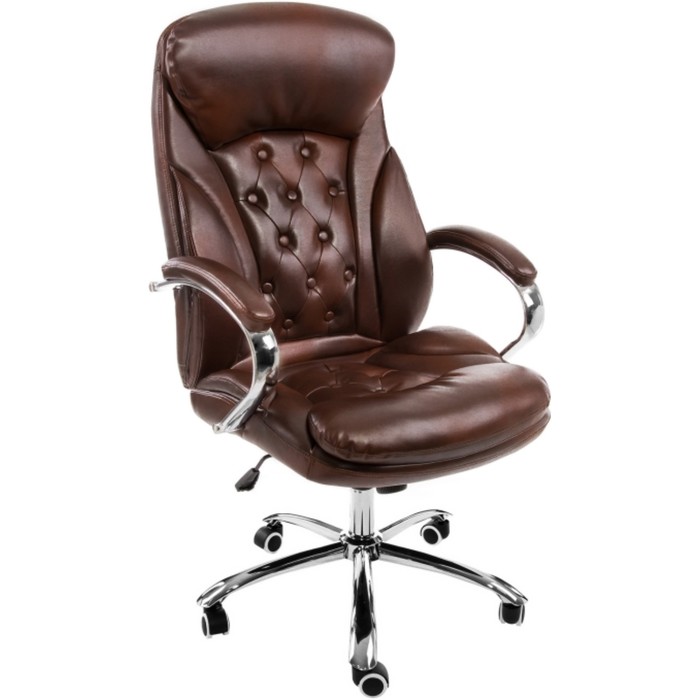 Кресло для руководителя Rich металл/экокожа, хром/коричневый 67x75x117 см - Фото 1