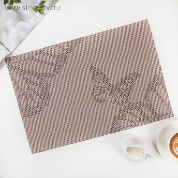 Салфетка сервировочная на стол «Бабочки», 45×30 см, цвет бежевый - Фото 1