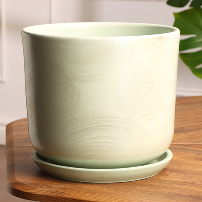 Горшок цветочный «Орион», керамический, с поддоном, 5.4 л, зелёный