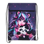 Мешок для обуви с карманом 480 х 360 мм, Феникс, светоотражающая полоса, с ручкой "Девушка с пандой" - фото 24592602