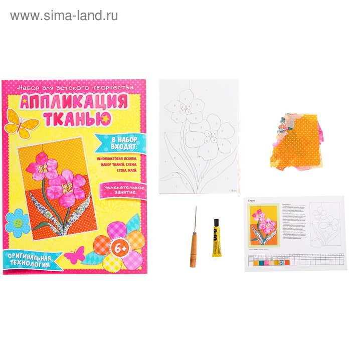 Аппликация - картина "Незабудки" из ткани на самоклеящейся бумаге - Фото 1