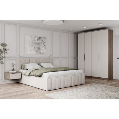 Кровать двуспальная «Лана», с мягким изголовьем, с подъёмным механизмом, 1600×2000 мм, велюр, цвет бежевый