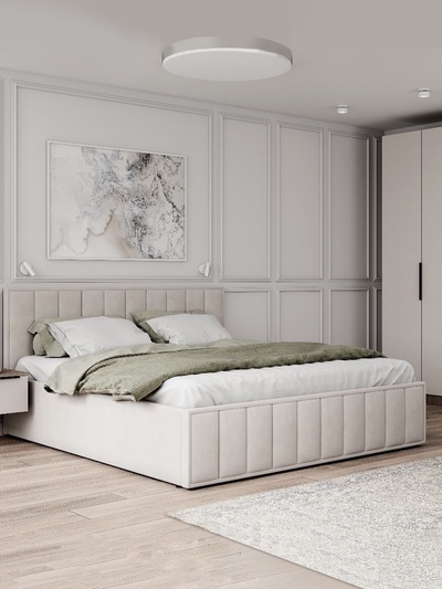 Кровать двуспальная «Лана», с мягким изголовьем, с подъёмным механизмом, 1600×2000 мм, велюр, цвет бежевый