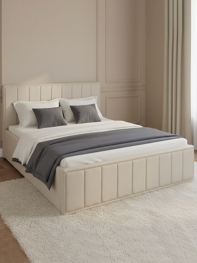 Кровать двуспальная «Лана», с мягким изголовьем, с подъёмным механизмом, 1600×2000 мм, велюр, цвет бежевый