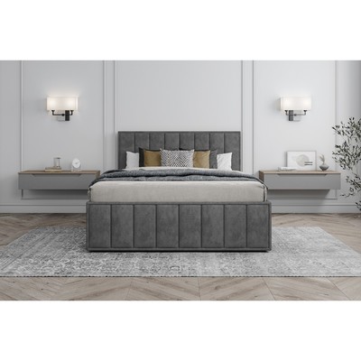 Кровать двуспальная интерьерная «Лана», с мягким изголовьем, с подъёмным механизмом, 1600×2000 мм, велюр, цвет графит