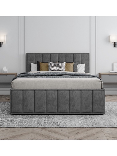 Кровать двуспальная «Лана», с мягким изголовьем, с подъёмным механизмом, 1600×2000 мм, велюр, цвет графит