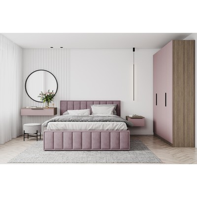 Кровать двуспальная интерьерная «Лана», с мягким изголовьем, с подъёмным механизмом, 1600×2000 мм, велюр, цвет пудра