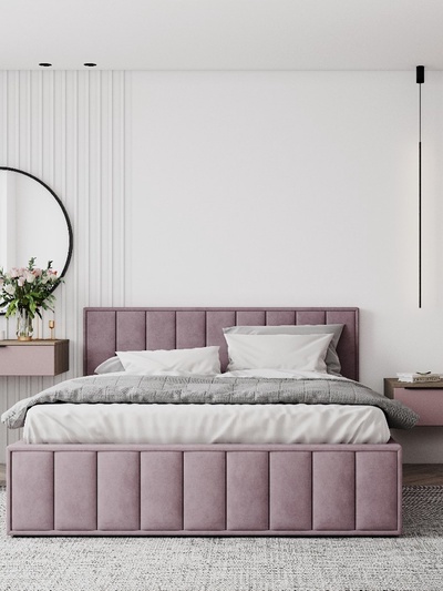Кровать двуспальная «Лана», с мягким изголовьем, с подъёмным механизмом, 1600×2000 мм, велюр, цвет пудра