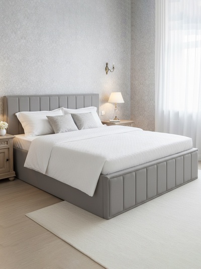 Кровать двуспальная «Лана», с мягким изголовьем, с подъёмным механизмом, 1600×2000 мм, велюр, цвет серый