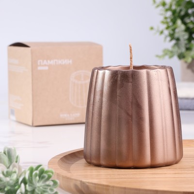 Свеча в подсвечнике из гипса с гладкими гранями, Sima Home, 9.5×9 см, серо-коричневый