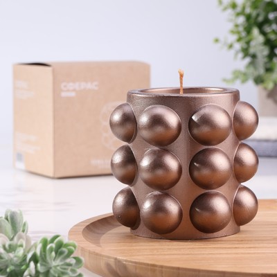 Свеча в подсвечнике из гипса с шарообразными гранями, Sima-Home, 10×10 см, серо-коричневый