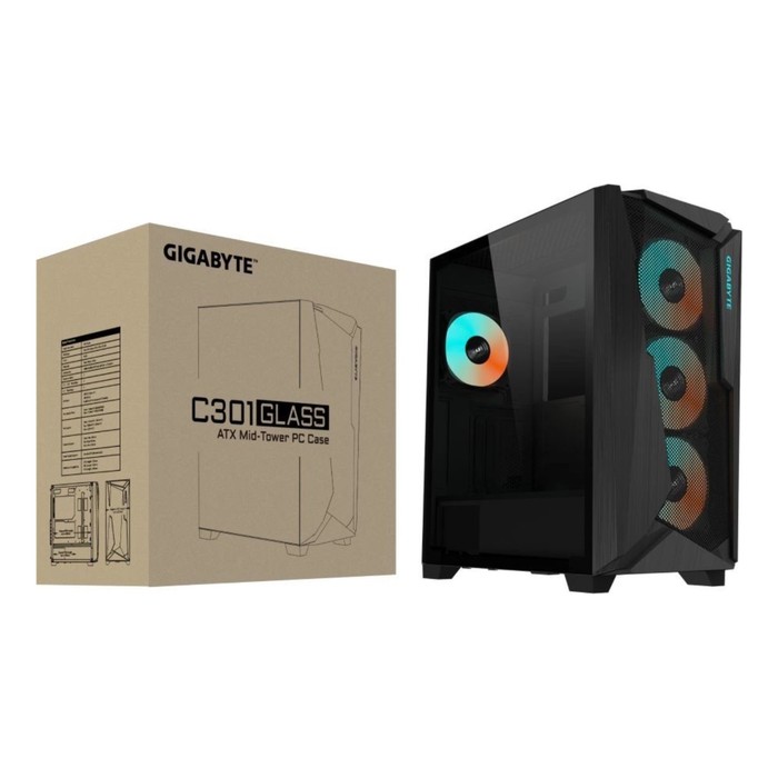 Корпус Gigabyte C301G черный без БП ATX 2x120mm 5x140mm 2xUSB3.0 audio bott PSU - фото 51589172