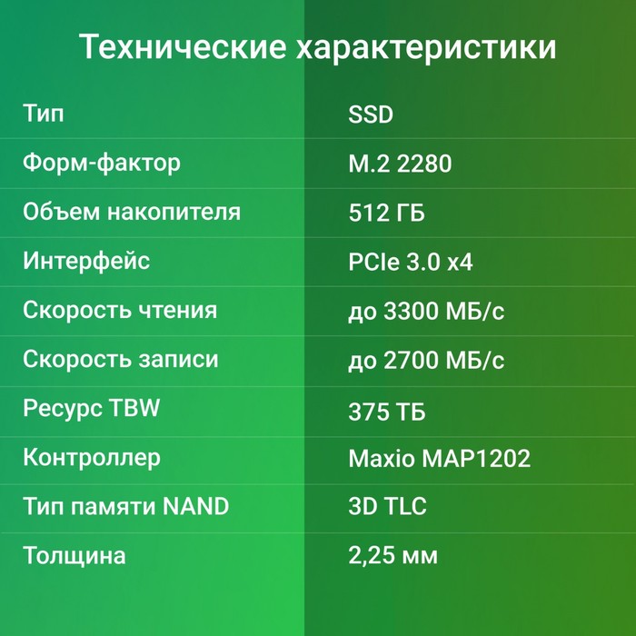 Накопитель SSD Digma PCIe 3.0 x4 512GB DGSM3512GM23T Mega M2 M.2 2280 - фото 51589733