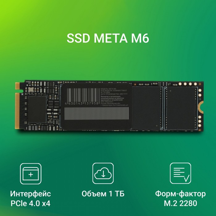 Накопитель SSD Digma PCIe 4.0 x4 1TB DGSM4001TM63T Meta M6 M.2 2280 - фото 51589749