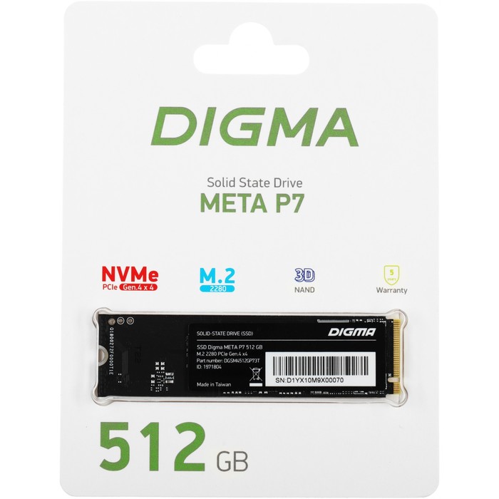 Накопитель SSD Digma PCIe 4.0 x4 512GB DGSM4512GP73T Meta P7 M.2 2280 - фото 51589836